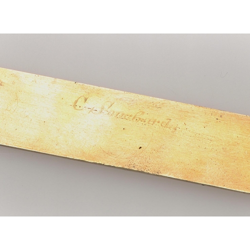 468 - A LATE 17TH CENTURY BRASS FOLDING RULE. engraved 'Butterfield, Paris',  'Demy pied De Roy', the reve... 