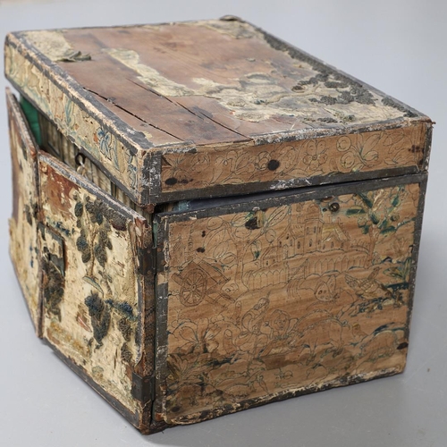 476 - A 17TH CENTURY STUMPWORK CASKET. with linen panels illustrating the story of The Prodigal Son, the h... 