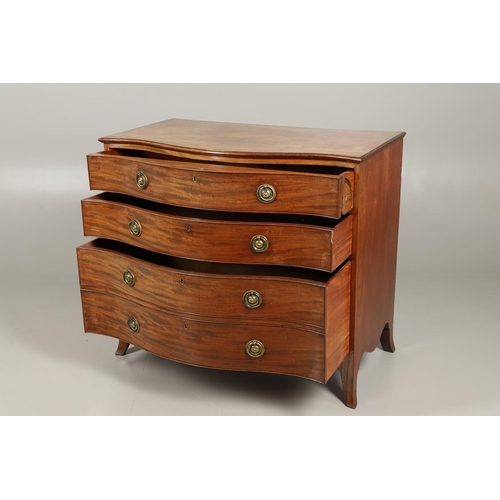 481 - AN 18TH CENTURY MAHOGANY SECRETAIRE CHEST. of serpentine form, the later secretaire section with fiv... 