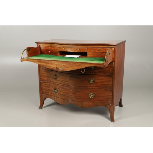 481 - AN 18TH CENTURY MAHOGANY SECRETAIRE CHEST. of serpentine form, the later secretaire section with fiv... 