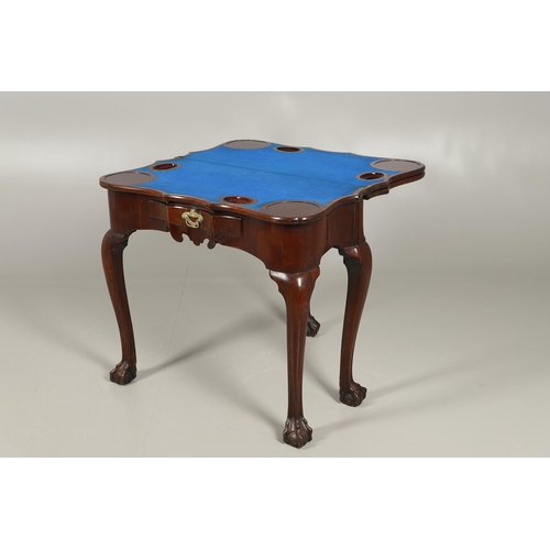 486 - A GEORGE II MAHOGANY DOUBLE FOLD OVER CARD TABLE. possibly Irish, the first fold revealing a plain t... 