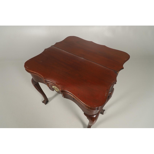 486 - A GEORGE II MAHOGANY DOUBLE FOLD OVER CARD TABLE. possibly Irish, the first fold revealing a plain t... 