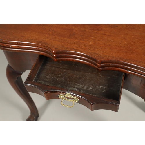 486 - A GEORGE II MAHOGANY DOUBLE FOLD OVER CARD TABLE. possibly Irish, the first fold revealing a plain t... 