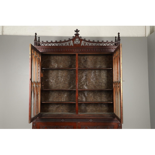 487 - A REGENCY MAHOGANY LIBRARY BOOKCASE, POSSIBLY IRISH. with later carved Gothic style decoration, incl... 