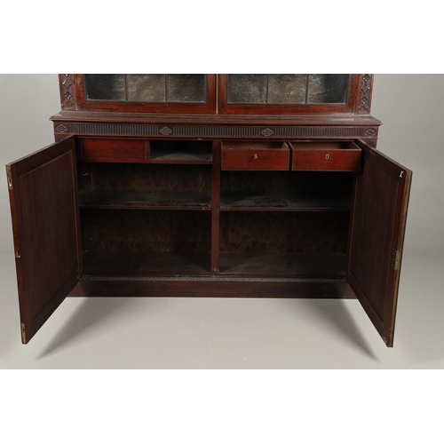 487 - A REGENCY MAHOGANY LIBRARY BOOKCASE, POSSIBLY IRISH. with later carved Gothic style decoration, incl... 