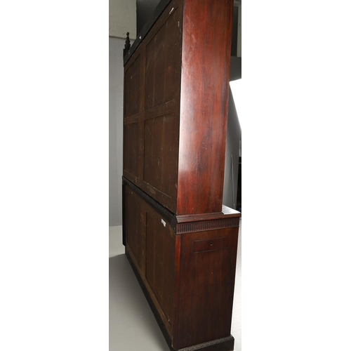 487 - A REGENCY MAHOGANY LIBRARY BOOKCASE, POSSIBLY IRISH. with later carved Gothic style decoration, incl... 