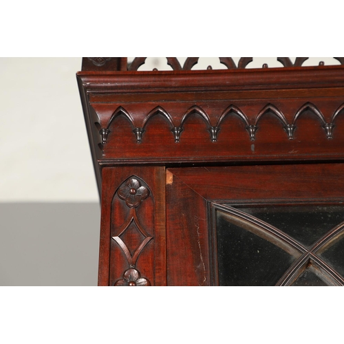 487 - A REGENCY MAHOGANY LIBRARY BOOKCASE, POSSIBLY IRISH. with later carved Gothic style decoration, incl... 