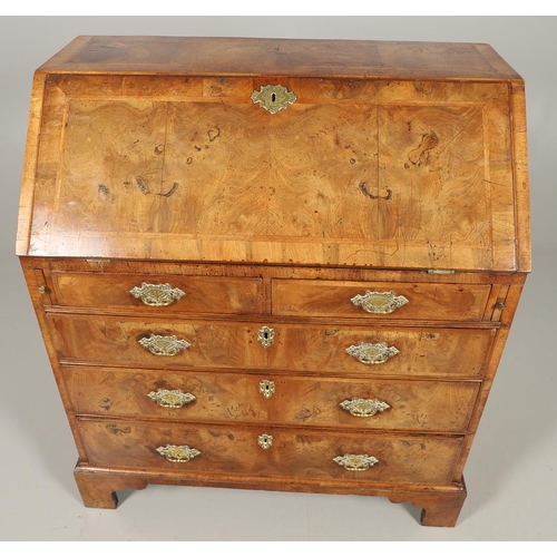 488 - AN 18TH CENTURY INLAID WALNUT BUREAU. with crossbanding and herringbone inlay, the fall front enclos... 