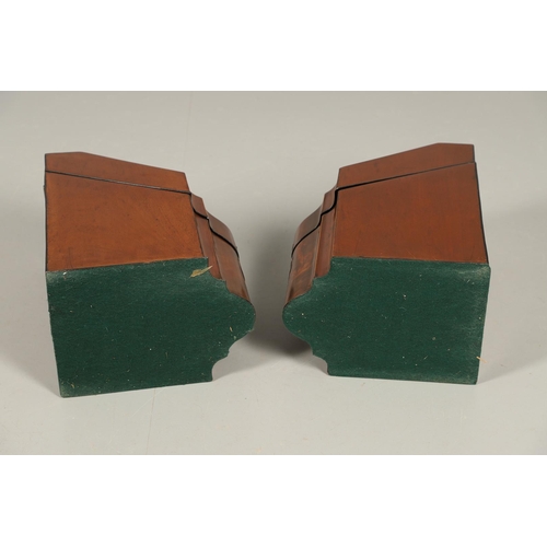 491 - A PAIR OF GEORGE III MAHOGANY KNIFE BOXES. of serpentine form, crossbanded with satinwood, the inter... 