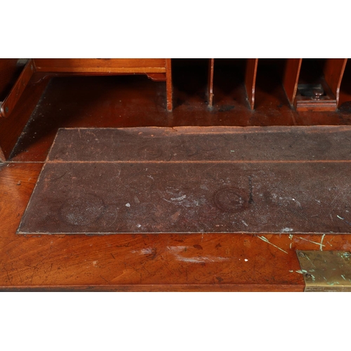 492 - A LATE 19TH CENTURY CAMPAIGN STYLE SECRETAIRE CHEST. possibly teak, the seven drawers with recessed ... 