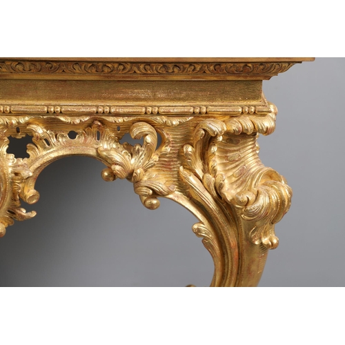 500 - A LOUIS XVI STYLE GILTWOOD CONSOLE TABLE. the solid wood top over an ornate frieze with central C sc... 