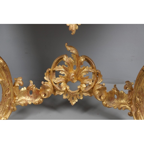 500 - A LOUIS XVI STYLE GILTWOOD CONSOLE TABLE. the solid wood top over an ornate frieze with central C sc... 