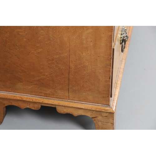 502 - A 19TH CENTURY BIRD'S EYE MAPLE CHEST OF DRAWERS. Circa 1880, fitted three long drawers with lions m... 