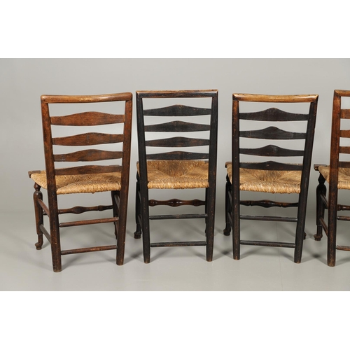 524 - A MATCHED SET OF EIGHT ELM AND ASH LADDERBACK CHAIRS. early 19th century, comprising six singles and... 