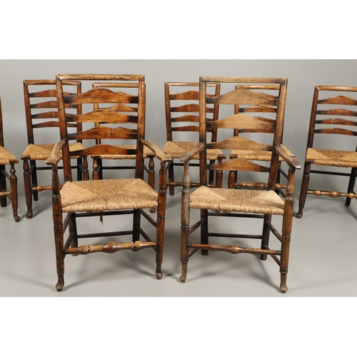 524 - A MATCHED SET OF EIGHT ELM AND ASH LADDERBACK CHAIRS. early 19th century, comprising six singles and... 