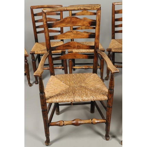 524 - A MATCHED SET OF EIGHT ELM AND ASH LADDERBACK CHAIRS. early 19th century, comprising six singles and... 