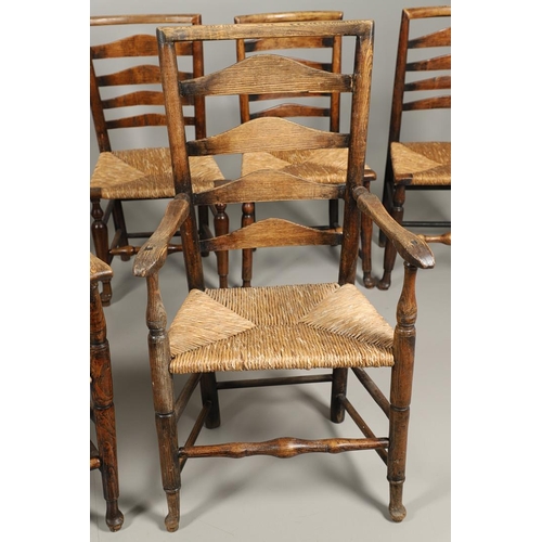 524 - A MATCHED SET OF EIGHT ELM AND ASH LADDERBACK CHAIRS. early 19th century, comprising six singles and... 