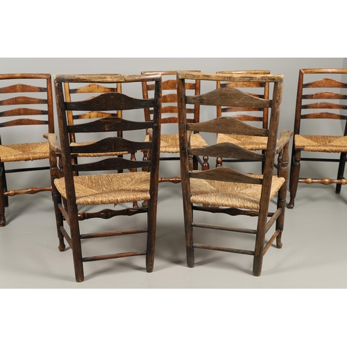 524 - A MATCHED SET OF EIGHT ELM AND ASH LADDERBACK CHAIRS. early 19th century, comprising six singles and... 