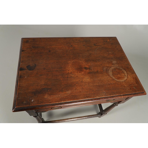 525 - AN EARLY 19TH CENTURY OAK SIDE TABLE, CIRCA 1800. with single drawer over a frieze of geometric inla... 