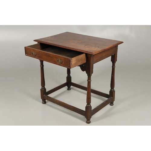 525 - AN EARLY 19TH CENTURY OAK SIDE TABLE, CIRCA 1800. with single drawer over a frieze of geometric inla... 