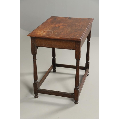 525 - AN EARLY 19TH CENTURY OAK SIDE TABLE, CIRCA 1800. with single drawer over a frieze of geometric inla... 