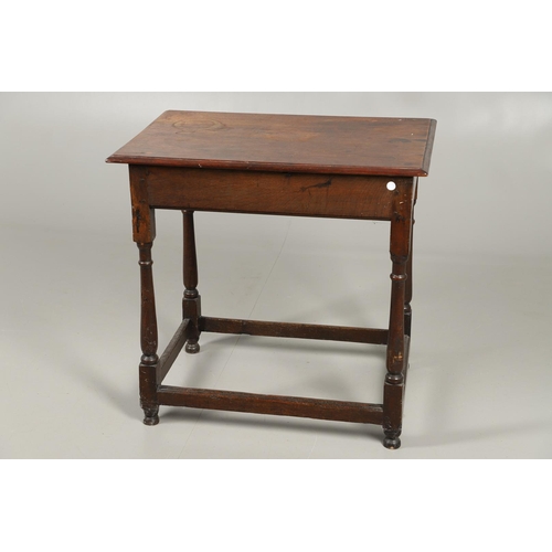 525 - AN EARLY 19TH CENTURY OAK SIDE TABLE, CIRCA 1800. with single drawer over a frieze of geometric inla... 