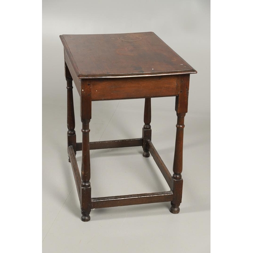 525 - AN EARLY 19TH CENTURY OAK SIDE TABLE, CIRCA 1800. with single drawer over a frieze of geometric inla... 