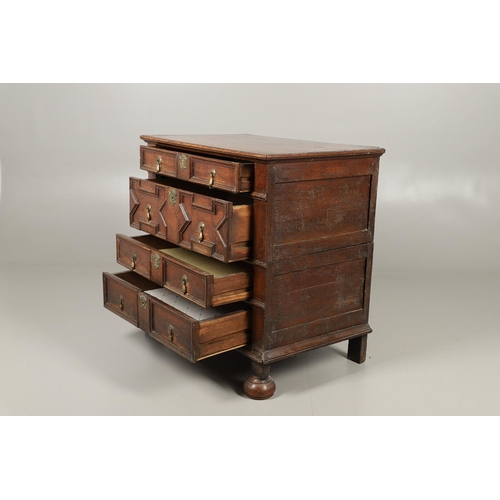 528 - A LATE 17TH CENTURY OAK CHEST OF DRAWERS. the triple plank top to panelled sides and four long panel... 