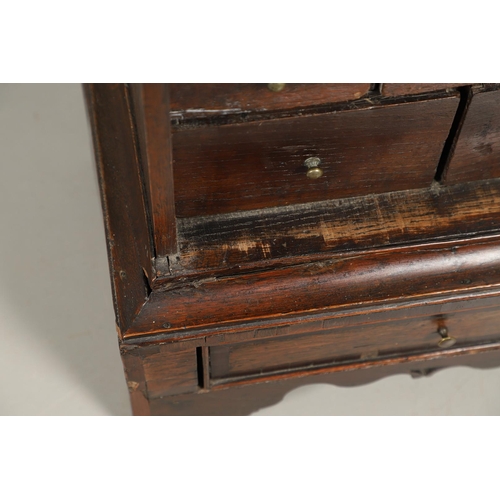 532 - A 17TH CENTURY OAK SPICE CUPBOARD. the panelled door revealing a pigeon hole interior and seven smal... 