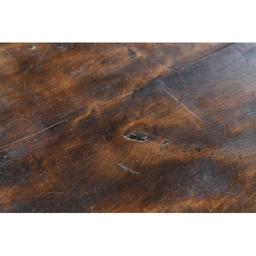 533 - AN EARLY 20TH CENTURY OAK AND ELM REFECTORY TABLE. the elm five plank top upon turned and block supp... 