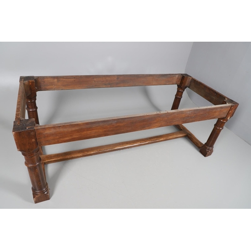 533 - AN EARLY 20TH CENTURY OAK AND ELM REFECTORY TABLE. the elm five plank top upon turned and block supp... 