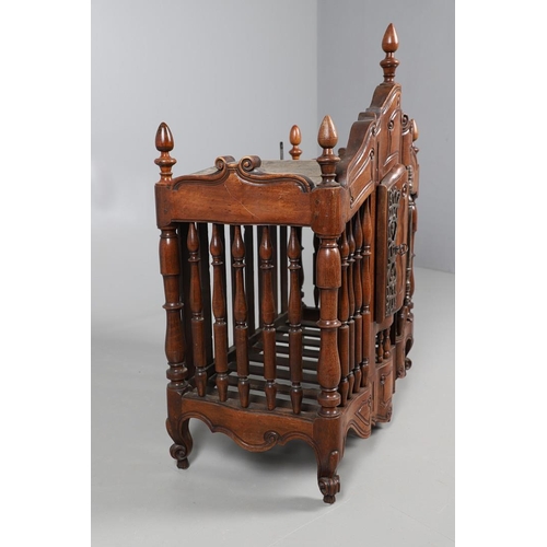 536 - AN ANTIQUE FRENCH FRUITWOOD FOOD HUTCH. open turned spindles joined by a scroll carved apron, fitted... 