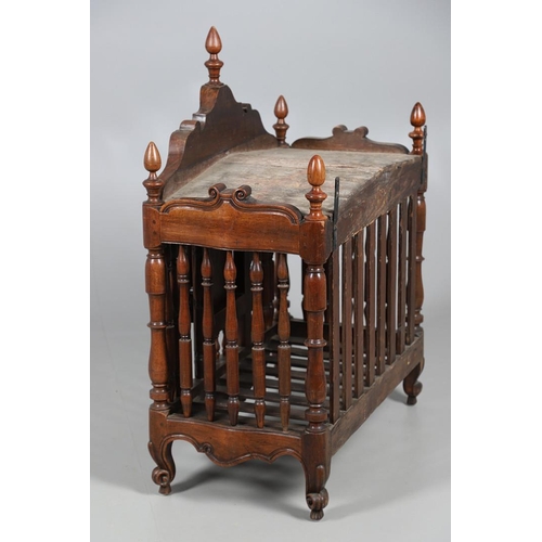 536 - AN ANTIQUE FRENCH FRUITWOOD FOOD HUTCH. open turned spindles joined by a scroll carved apron, fitted... 