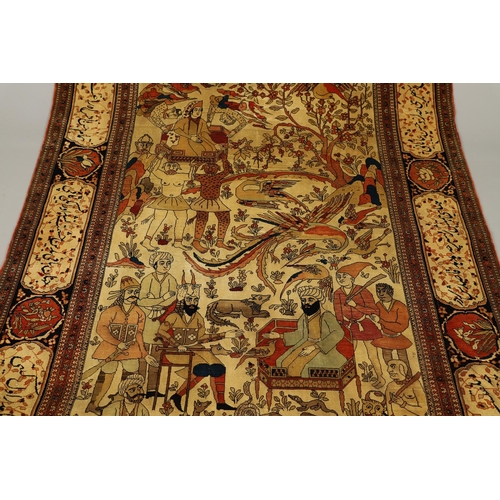 538 - A FINE KASHAN RUG, CENTRAL PERSIA. the field depicting a leader holding court in a garden of exotic ... 