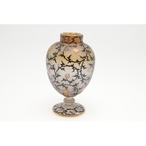 652 - DAUM NANCY - 'THISTLE' CAMEO GLASS VASE. A cameo vase of ovoid form with a circular foot, enamelled ... 