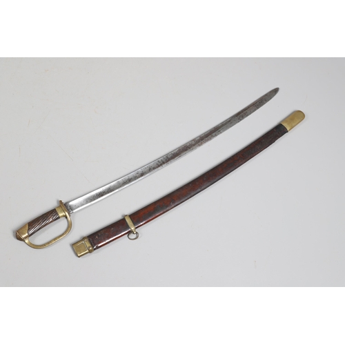 105 - A FIRST WORLD WAR RUSSIAN 1881 PATTERN CAVALRY TROOPER'S SWORD AND SCABBARD. With an unusually long ... 