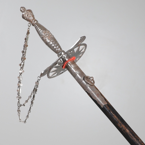 110 - A WILKINSON COURT SWORD HAVING BELONGED TO THE HIGH SHERIFF OF WARWICKSHIRE. With a 79 cm three edge... 