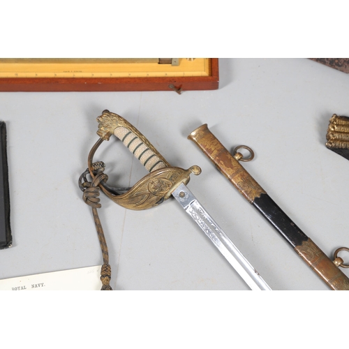 112 - A GEORGE V NAVAL OFFICERS SWORD, HAT, PHOTOGRAPH ALBUM AND OTHER ITEMS THE PROPERTY OF VIVIAN POTTS.... 