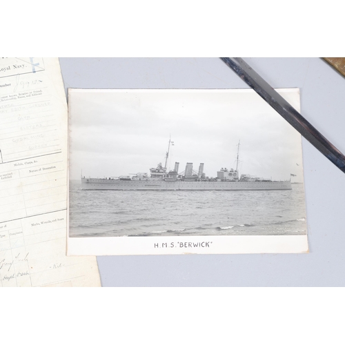 112 - A GEORGE V NAVAL OFFICERS SWORD, HAT, PHOTOGRAPH ALBUM AND OTHER ITEMS THE PROPERTY OF VIVIAN POTTS.... 