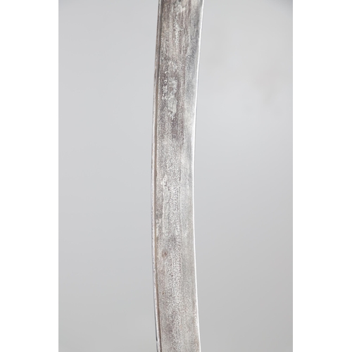 114 - A TURKISH OTTOMAN YATAGHAN SWORD. With a 60 cm curved watered steel blade inlaid in silver with Isla... 