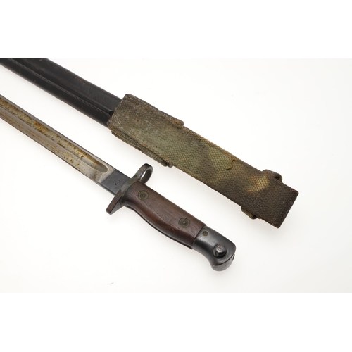 137 - A 1907 PATTERN BAYONET AND SCABBARD AND ANOTHER SIMILAR. A 1907 pattern bayonet with a 43 cm, single... 