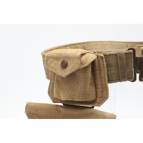 14 - A 1937 PATTERN WEBBING HOLSTER, POUCH AND BELT. A webbing belt with a Webley holster marked M.E.C.o.... 