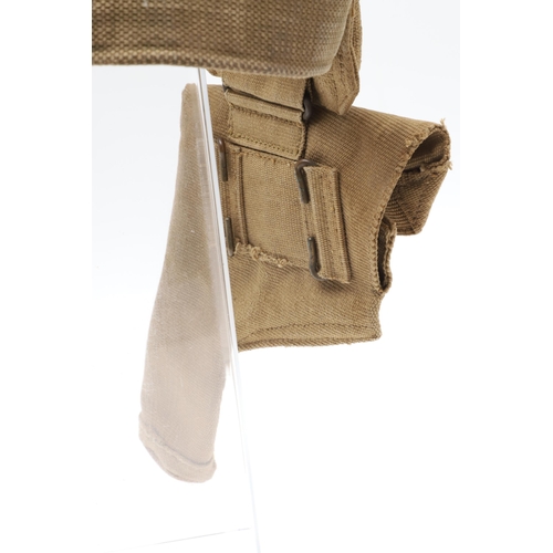 14 - A 1937 PATTERN WEBBING HOLSTER, POUCH AND BELT. A webbing belt with a Webley holster marked M.E.C.o.... 