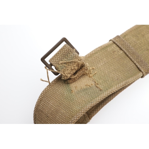 14 - A 1937 PATTERN WEBBING HOLSTER, POUCH AND BELT. A webbing belt with a Webley holster marked M.E.C.o.... 