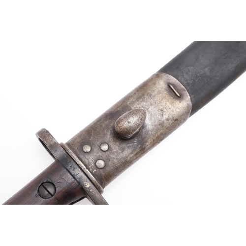 140 - A 1907 PATTERN BAYONET AND SCABBARD. DATED 1907 AND 1919. With a 43 cm pointed, single edged blade w... 