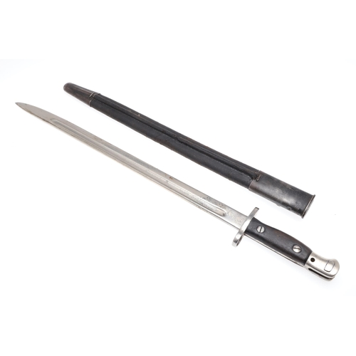 143 - A 1907 PATTERN BAYONET AND SCABBARD BY SANDERSON. With a 43 cm pointed, single edged blade with part... 