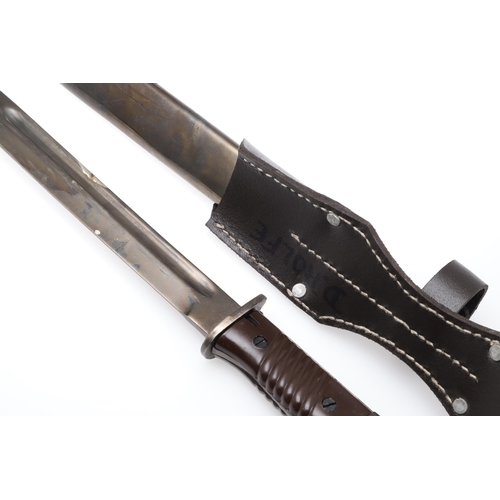 155 - TWO SECOND WORLD WAR GERMAN K98 MAUSER BAYONET AND SCABBARDS. Each with a 25 cm pointed single edged... 