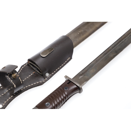 155 - TWO SECOND WORLD WAR GERMAN K98 MAUSER BAYONET AND SCABBARDS. Each with a 25 cm pointed single edged... 