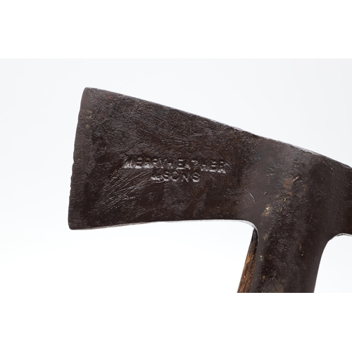 159 - A MERRYWEATHER FIREMAN'S AXE AND LEATHER COVER. With a 19 cm wide blade with 6.5 cm cutting edge, ma... 