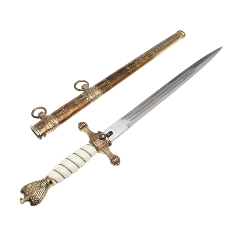 173 - A SECOND WORLD WAR GERMAN KRIEGSMARINE DAGGER. With a 25 cm pointed double edged blade with central ... 